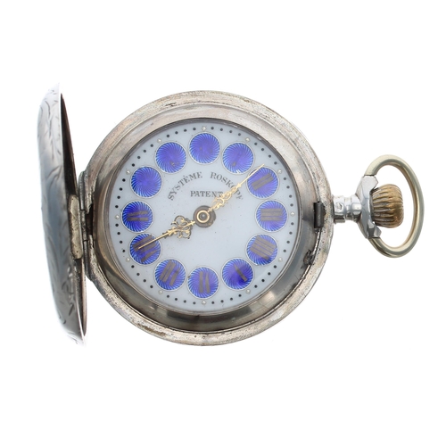 731 - Systeme Roskopf Patent white metal lever set hunter pocket watch, signed enamel dial with applied bl... 