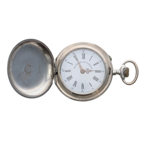 732 - Rosskopf & Co. Patent white metal hunter lever pocket watch, signed movement, signed and inscrib... 