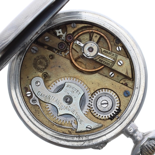 732 - Rosskopf & Co. Patent white metal hunter lever pocket watch, signed movement, signed and inscrib... 