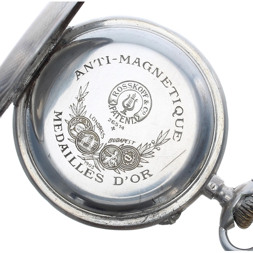 732 - Rosskopf & Co. Patent white metal hunter lever pocket watch, signed movement, signed and inscrib... 