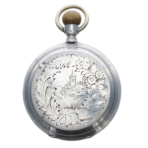 736 - Monard & Cie, Geneve white metal lever set hunter pocket watch, bar movement with compensated ba... 