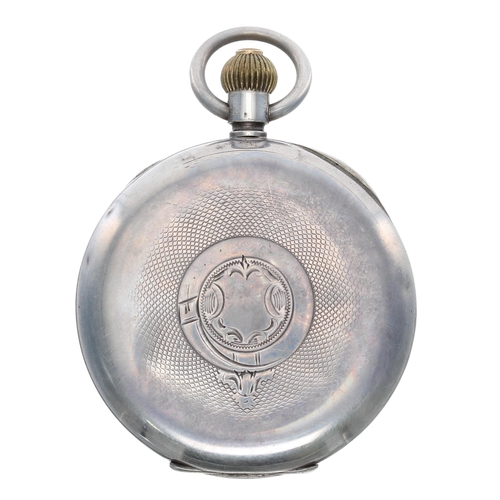 742 - Silver (0.935) centre seconds chronograph lever pocket watch, three quarter plate movement with comp... 