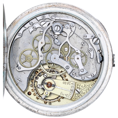 742 - Silver (0.935) centre seconds chronograph lever pocket watch, three quarter plate movement with comp... 