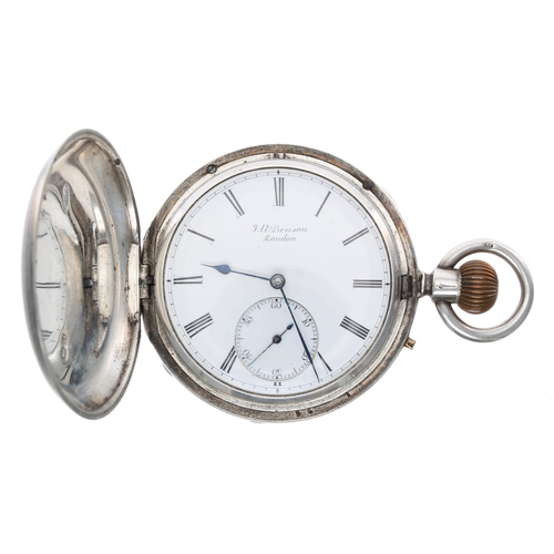 753 - J.W. Benson 'The Keyless Ludgate Watch' silver lever hunter pocket watch, London 1889, signed gilt t... 