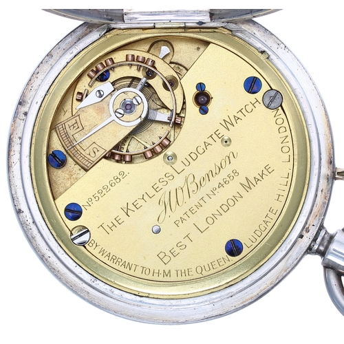 753 - J.W. Benson 'The Keyless Ludgate Watch' silver lever hunter pocket watch, London 1889, signed gilt t... 