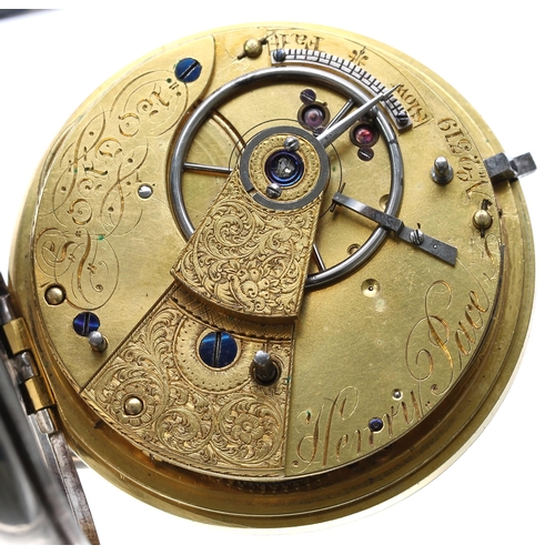 767 - William IV silver fusee lever pocket watch, London 1830, the movement signed Henry Pace, London, no.... 