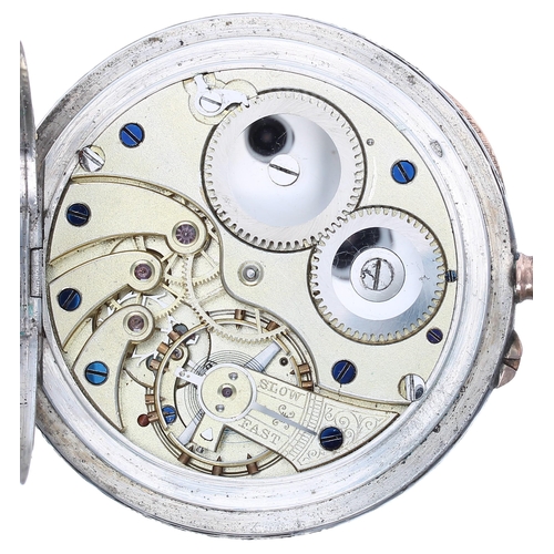 768 - Silver (0.935) and gold lever pocket watch, unsigned frosted movement with compensated balance and r... 