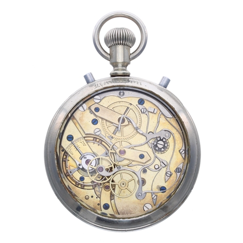 761 - Chronograph split centre seconds lever pocket watch movement, with compensated balance and regulator... 