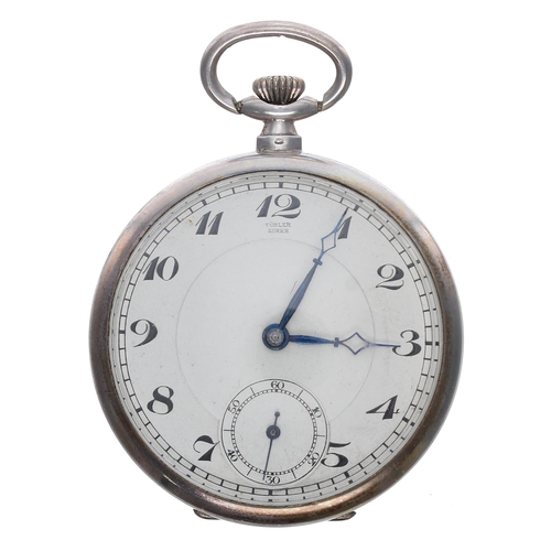 762 - Silver (0.800) lever dress pocket watch retailed by Turler, unsigned movement, hinged cuvette, silve... 