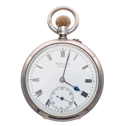 763 - J.W. Benson 'The Bank' silver lever pocket watch, London 1914, signed movement, no. C1703, hinged cu... 