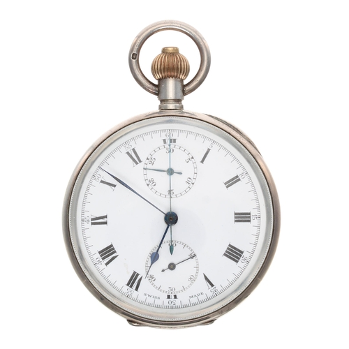 784 - Swiss silver single push button centre seconds chronograph lever pocket watch, import hallmarks Glas... 