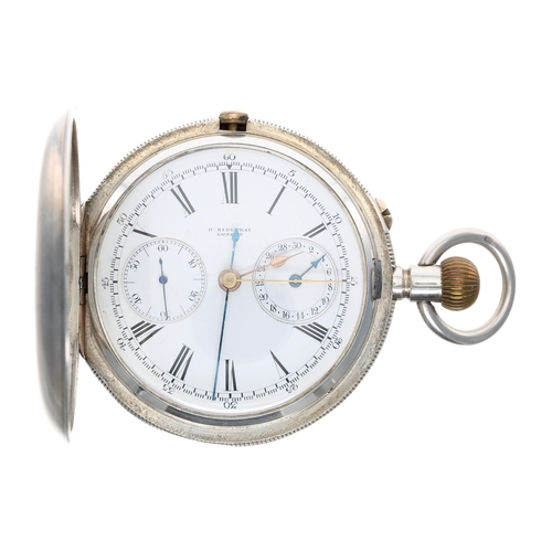 789 - Victorian silver centre seconds chronograph lever hunter pocket watch, Birmingham 1887, the three qu... 