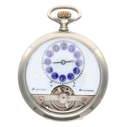 792 - Hebdomas 8 Days nickel cased pocket watch, the decorated dial signed Hebdomas with blue enamel Arabi... 