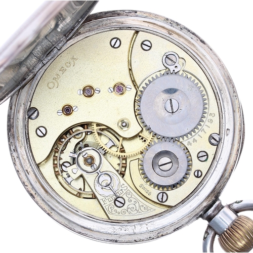 801 - Omega silver (0.925) lever pocket watch, signed movement, no. 4417193, signed hinged cuvette, signed... 