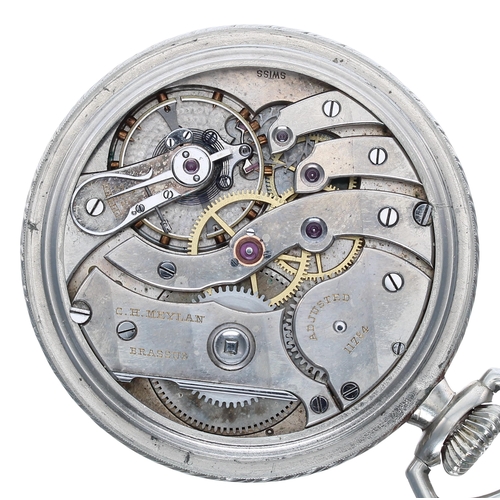 803 - C.H. Meylan, Brassus lever pocket watch, signed movement and dial, within a plain Keystone silveroid... 