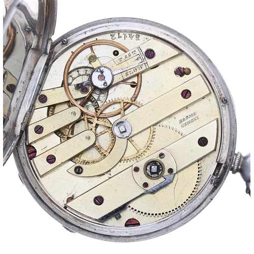 810 - Baume, Geveve white metal cylinder pocket watch, signed bar movement, no. 34172, hinged cuvette, sig... 