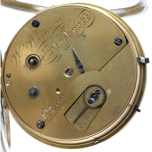 824 - Victorian silver centre seconds lever pocket watch, London 1847, the fusee movement signed W. Whitmo... 