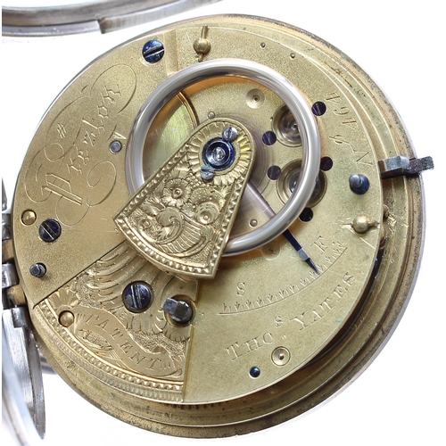 826 - Thomas Yates 'slow beat' lever pocket watch, Chester 1843, the fusee movement signed Thos Yates, Pre... 