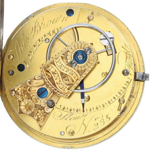 828 - Good George III silver rack lever pocket watch, Chester 1818, the fusee movement signed Thos Brown, ... 