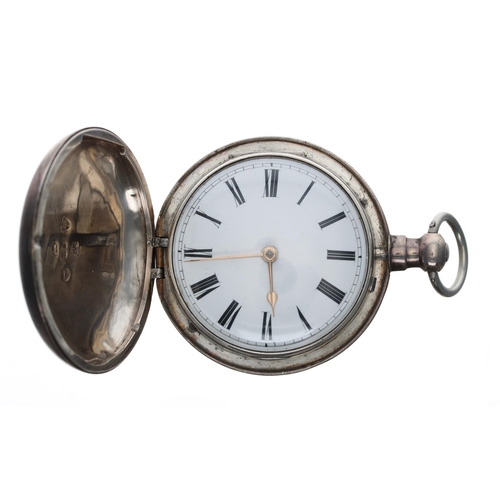 832 - George III silver fusee rack lever hunter pocket watch, Chester 1815, the movement signed Rob't Rosk... 