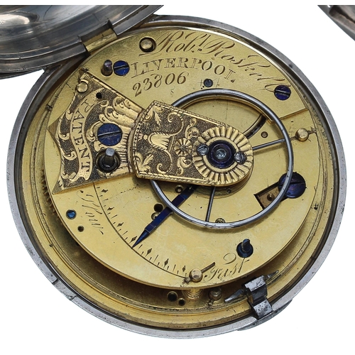 832 - George III silver fusee rack lever hunter pocket watch, Chester 1815, the movement signed Rob't Rosk... 