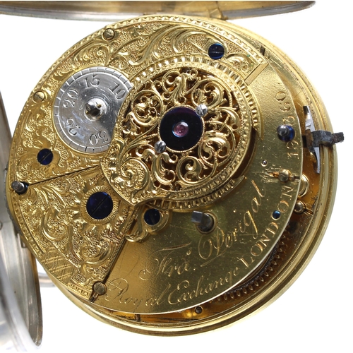 835 - Good silver cylinder centre seconds pocket watch, London 1899, the fusee movement signed Fras Periga... 