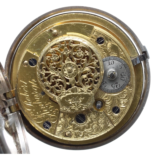 840 - George III silver verge pair cased pocket watch, London 1811, the fusee movement signed G'n Robert, ... 