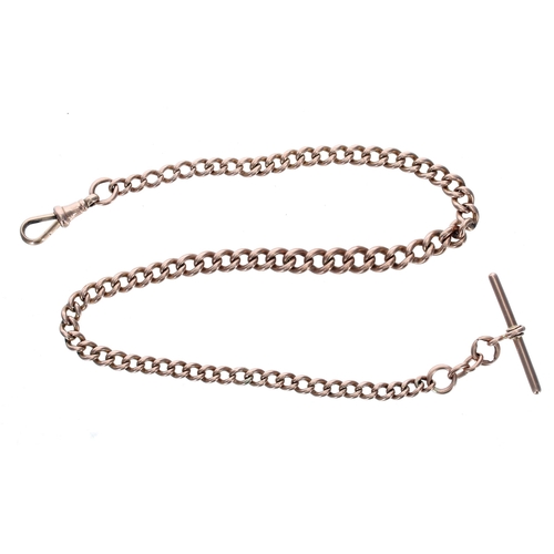 872 - Good 9ct rose gold graduated curb chain, with 9ct T-bar and 9ct clasp, 37.1gm, 15.75'' long approx... 