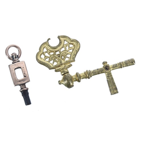 882 - Antique gilded crank pocket watch key; together with an antique gilt pocket watch key (2)... 