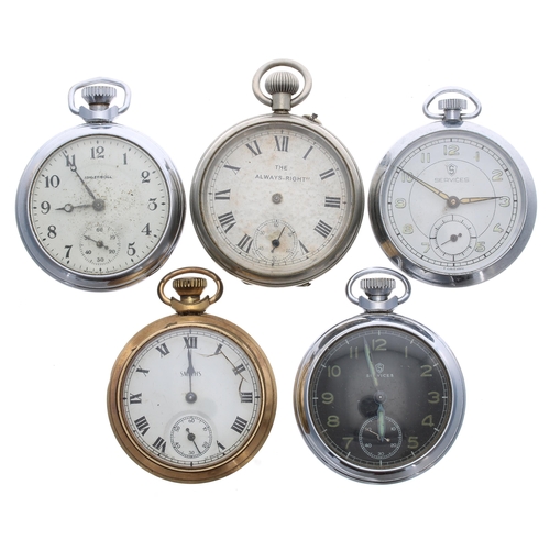 905 - Two Services chrome cased pocket watches; together with an Ingersoll chrome cased pocket watch; Smit... 