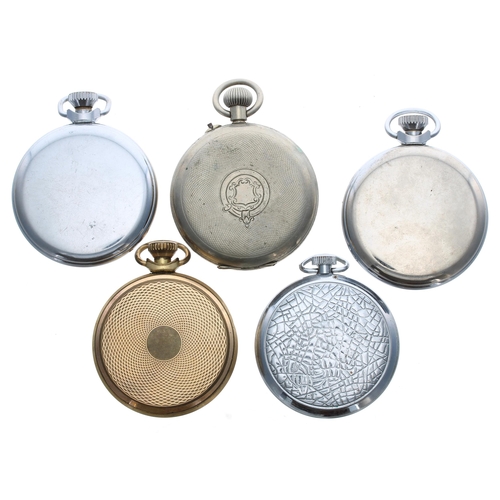 905 - Two Services chrome cased pocket watches; together with an Ingersoll chrome cased pocket watch; Smit... 