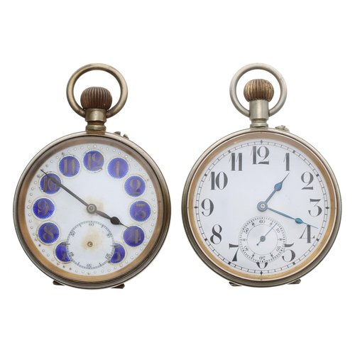 907 - Swiss nickel cased lever Goliath pocket watch, the movement signed Ciant, 65mm; together with a nick... 