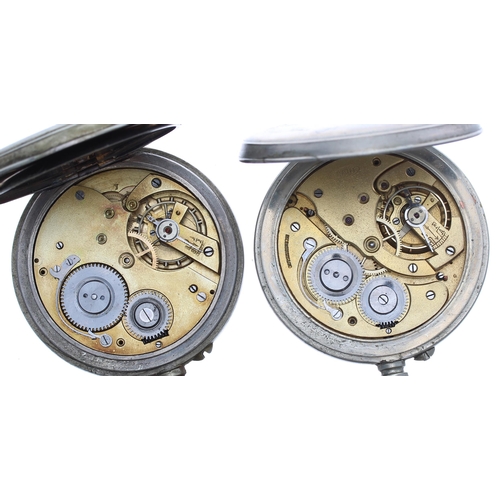 907 - Swiss nickel cased lever Goliath pocket watch, the movement signed Ciant, 65mm; together with a nick... 