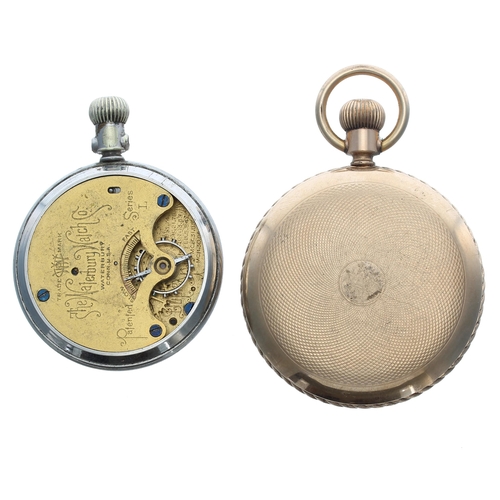 908 - Waterbury Watch Co. gold plated duplex engine turned pocket watch, 48mm; together with a Waterbury W... 