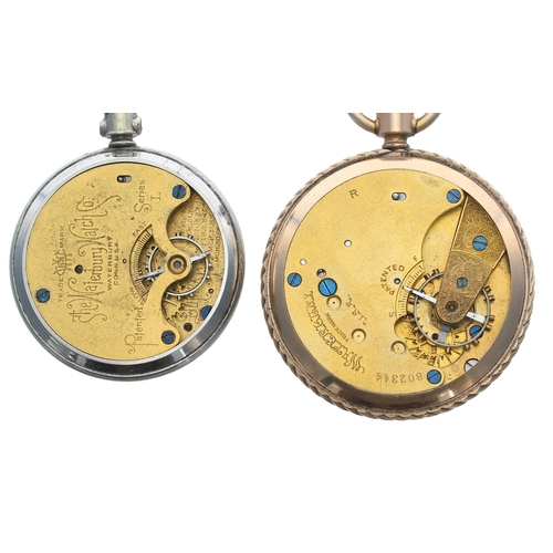 908 - Waterbury Watch Co. gold plated duplex engine turned pocket watch, 48mm; together with a Waterbury W... 