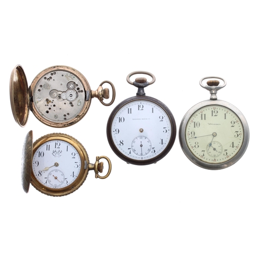 909 - Hampden Watch Co. silverine lever pocket watch, 46mm (case back at fault); together with a Tacy Watc... 