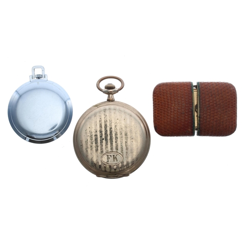 911 - Gold plated lever hunter dress pocket watch, 51mm; together with an Oris chrome cased lever dress po... 