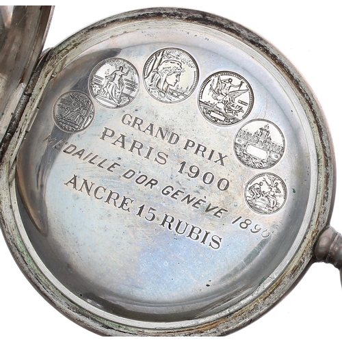 914 - Novelty silver (0.800) erotic automaton pocket watch, lever movement no. 1234722, inscribed hinged c... 