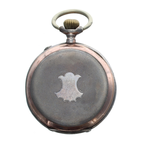 915 - Silver (0.800) erotic pocket watch, cylinder movement no. 742052, inscribed metal hinged cuvette, th... 