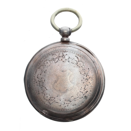 916 - Silver (0.800) erotic pocket watch, cylinder movement, inscribed metal hinged cuvette, the printed p... 