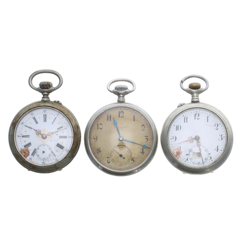 925 - Henry Grandjean & Co. nickel cased lever pocket watch, 49mm; together with a nickel cased cylind... 