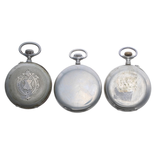 925 - Henry Grandjean & Co. nickel cased lever pocket watch, 49mm; together with a nickel cased cylind... 