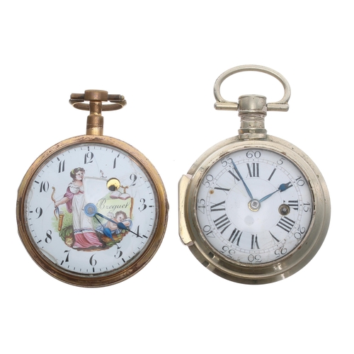 919 - French gilt metal and enamel verge pocket watch, the fusee movement signed Mandion A Paris, no. 1789... 