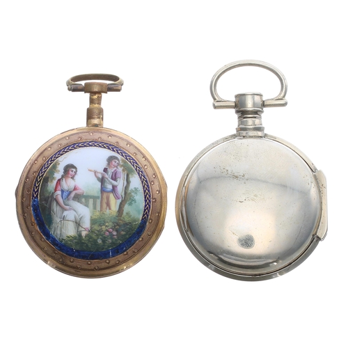 919 - French gilt metal and enamel verge pocket watch, the fusee movement signed Mandion A Paris, no. 1789... 