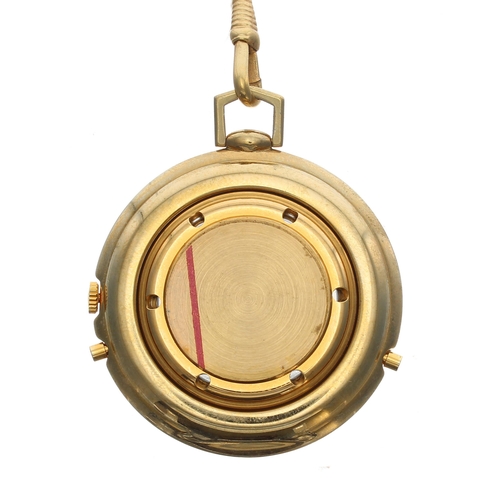 920 - Jules Jurgensen analogue/LCD travel alarm gold plated pocket watch, the case with hinged stand, quar... 