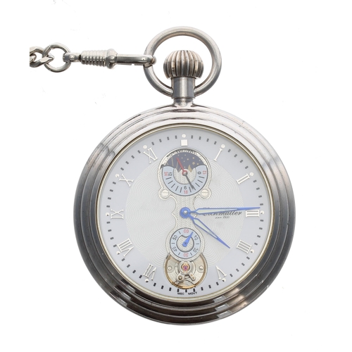 921 - Eichmuller chrome cased lever travel pocket watch, the dial with applied Roman numerals, minute mark... 