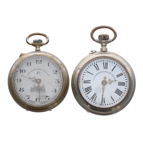 928 - GRE Roskopf Patent nickel cased lever pocket watch, locomotive dial, 51mm; together with a Condukteu... 