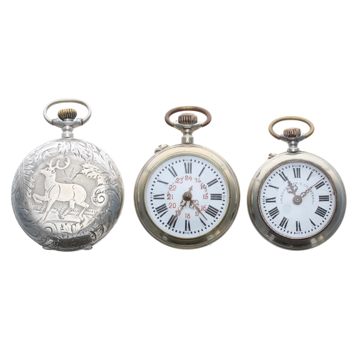 929 - Systeme Roskopf white metal engraved lever set hunter pocket watch for repair, signed dial, the case... 