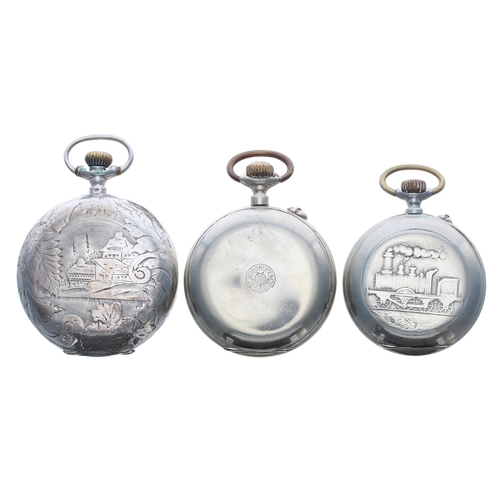 929 - Systeme Roskopf white metal engraved lever set hunter pocket watch for repair, signed dial, the case... 