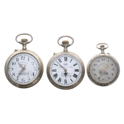 930 - GRE Roskopf Patent white metal engraved lever pocket watch for repair, with locomotive dial, 44mm; t... 